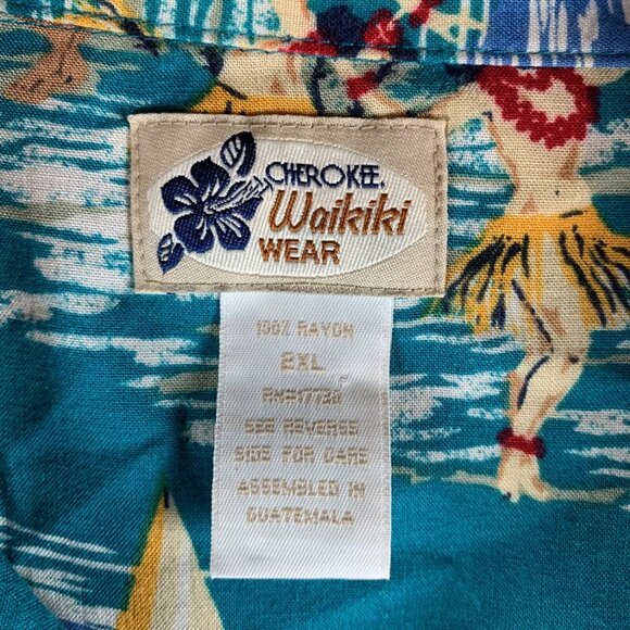 Cherokee Waikiki Wear Mens Button Down Short Sleeve Hawaiian Shirt Size 2XL 9266 - Picture 2 of 7